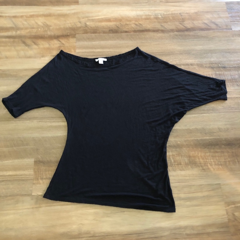 Boston Proper Off the Shoulder Asymmetric Dolman Sleeve Black Knit Top SM